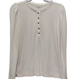 LOFT Cream Button-Down Women's Puff Sleeve Henley Top